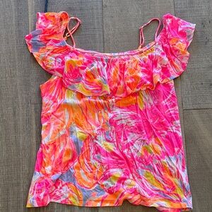 Lilly Pulitzer Vibrant Pink and Orange off the shoulder top